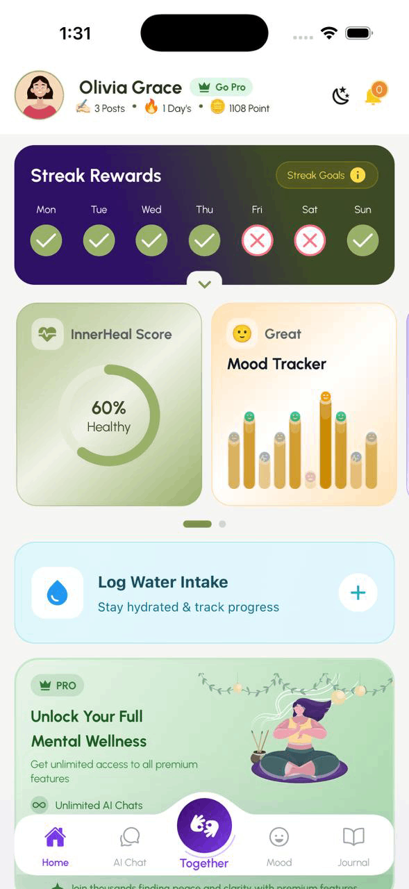 InnerHeal app home screen | Innerheal App